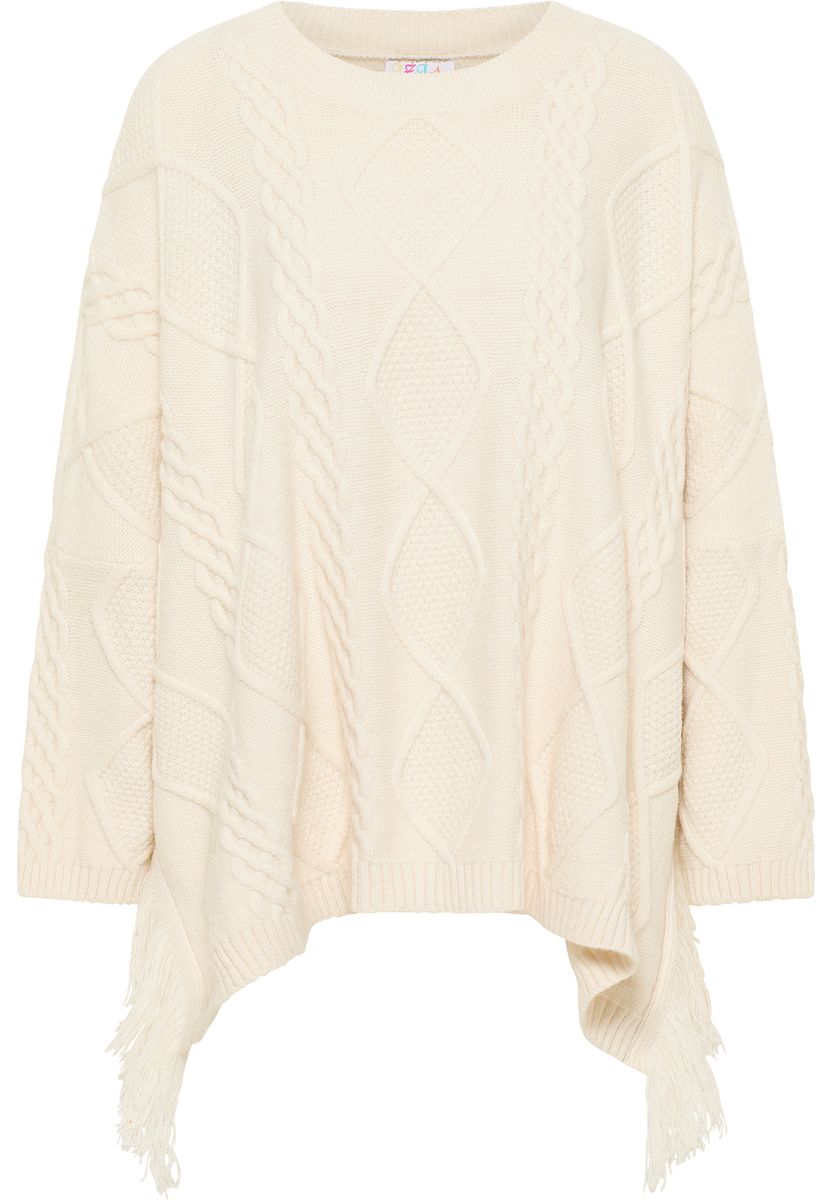 Oversized Zopfstrickpullover mit Fransen