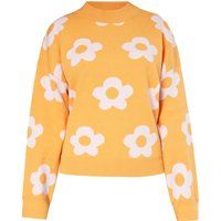 Verspielter Strickpullover mit Gänseblümchen-Muster