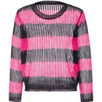 Gestreifter Grobstrick-Pullover mit Rundhalsausschnitt