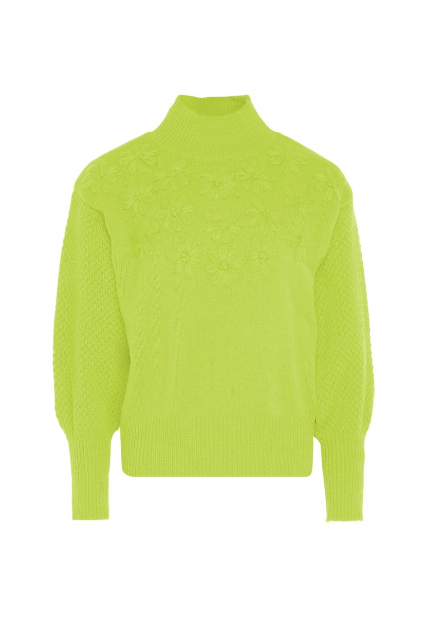 Pullover mit Blumenstickerei und Laternenärmeln