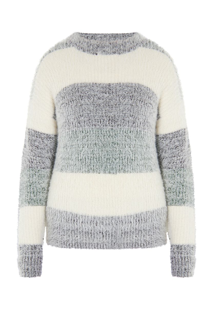 Weicher gestreifter Rundhals-Strickpullover
