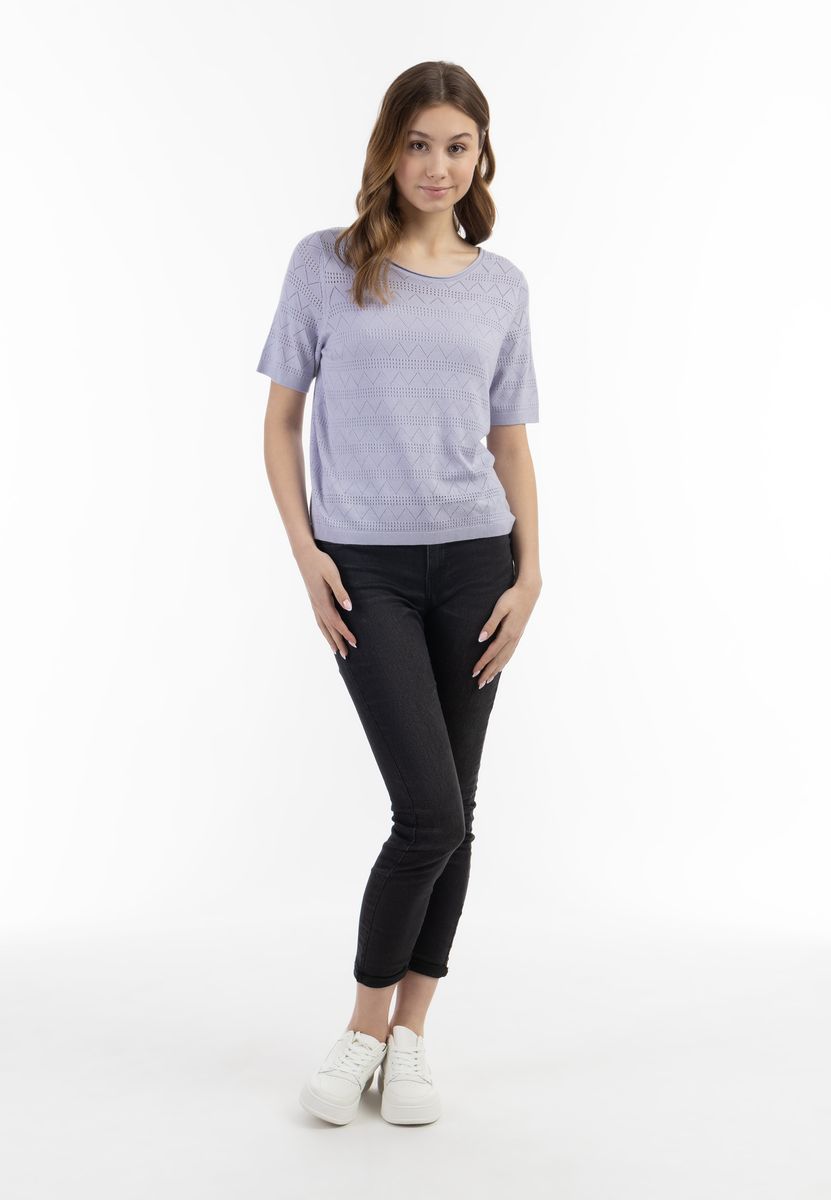 Kurzarm-Pullover mit Zickzack-Lochmuster