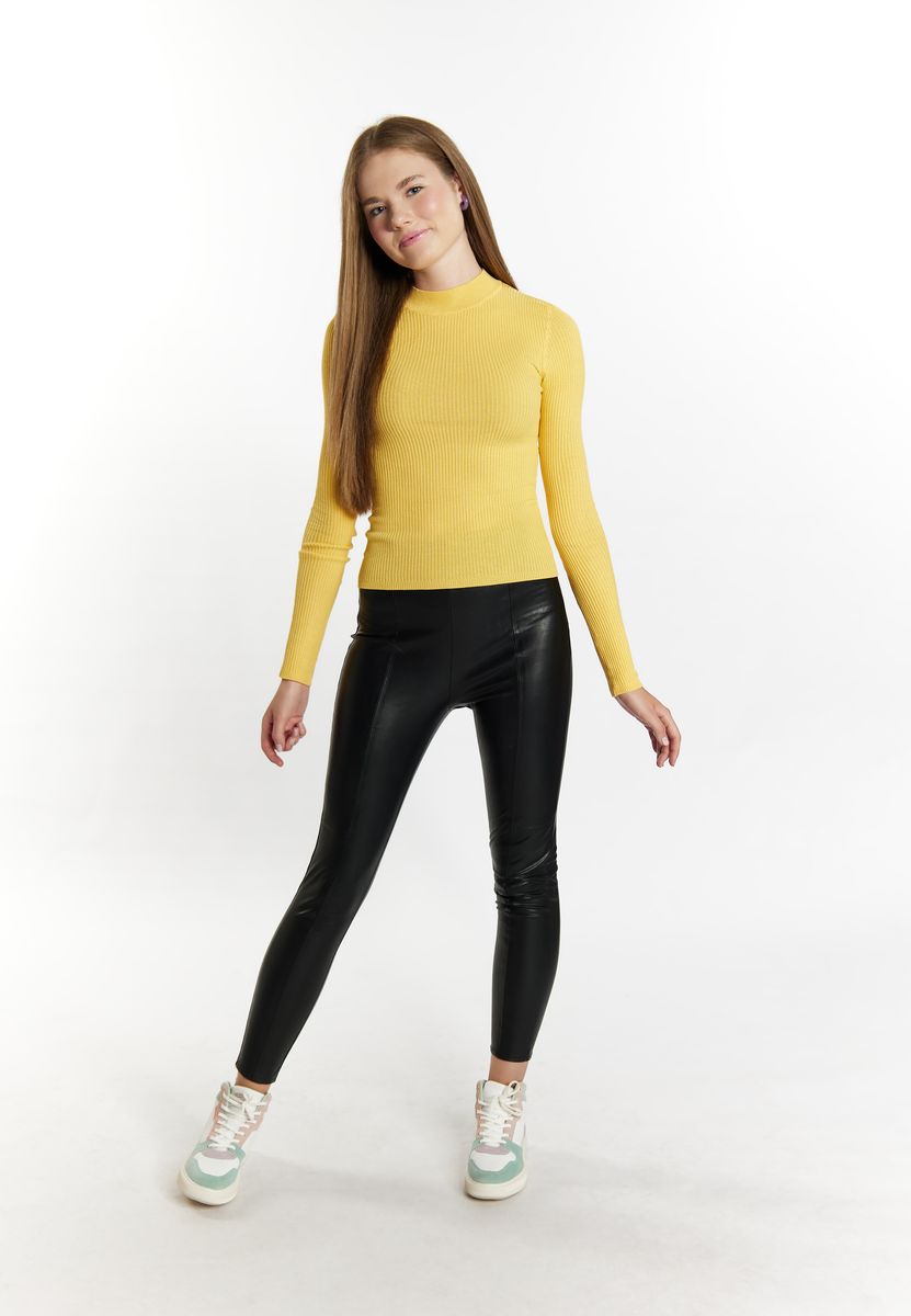 Enger Rippstrick-Stehkragenpullover