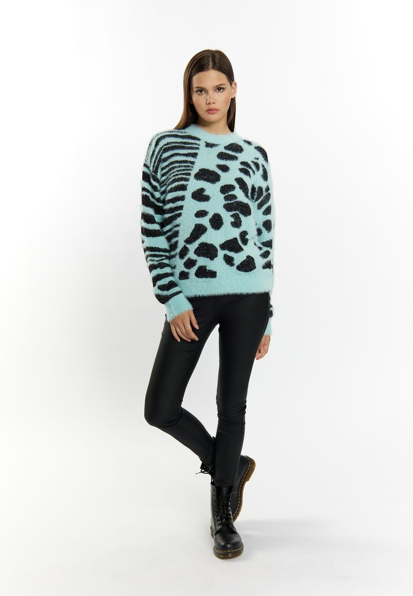 Flauschiger Strickpullover mit Mustermix