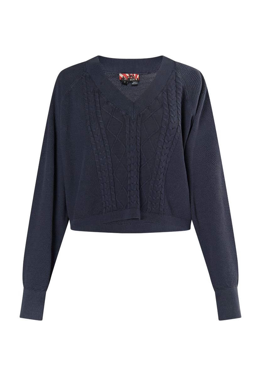 Kurzer V-Ausschnitt Pullover mit Zopfmuster
