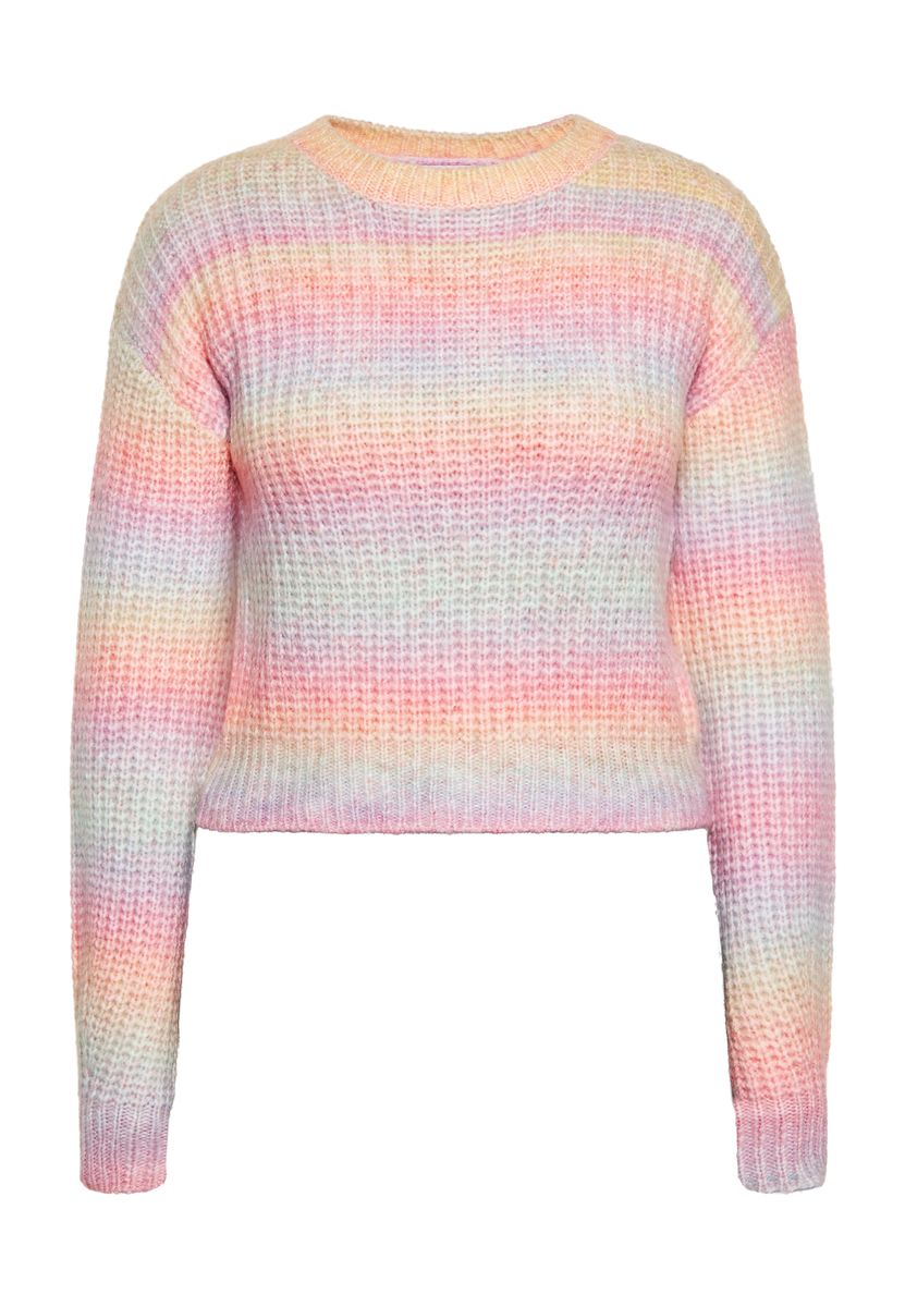 Kurzer Strickpullover mit Regenbogen-Ombre