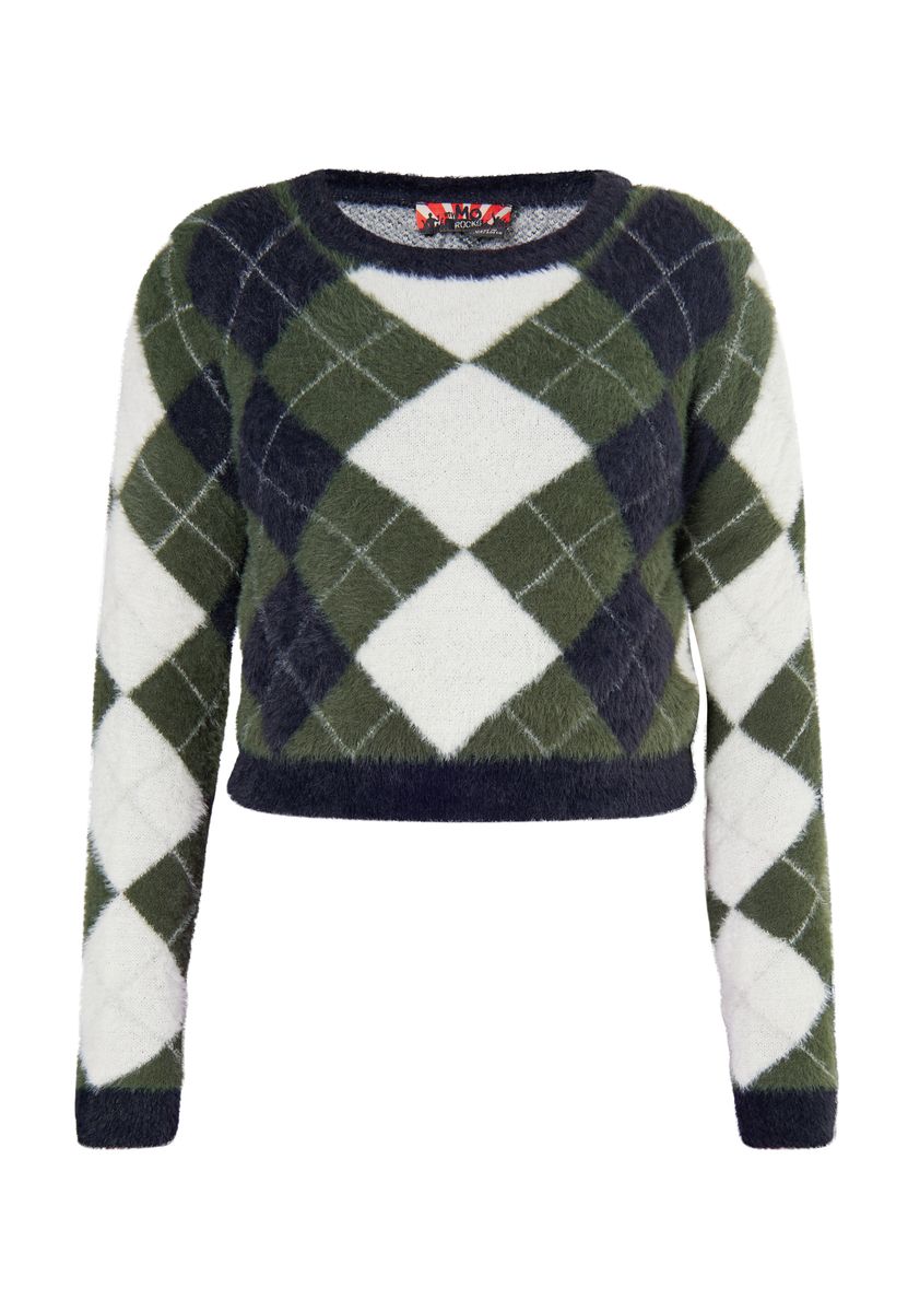 Flauschiger Strickpullover mit Argyle-Muster