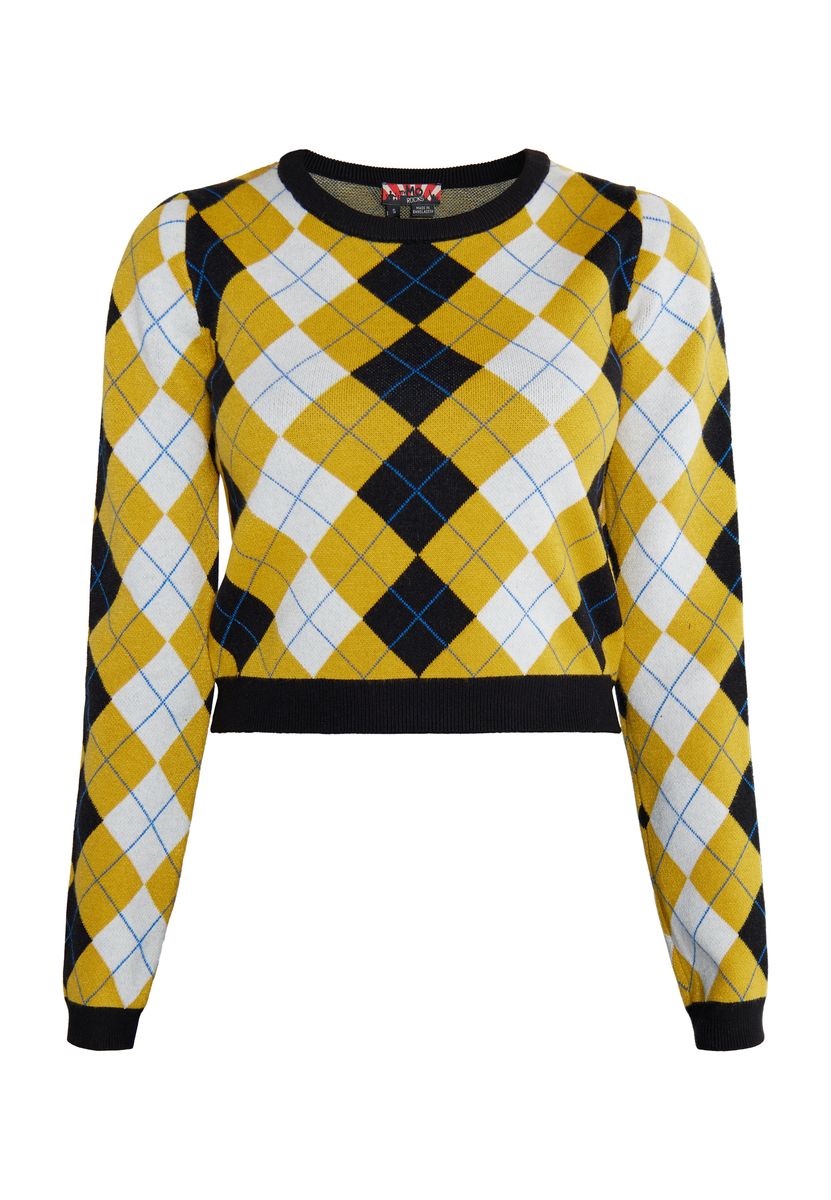 Kurzer Strickpullover mit Argyle-Muster