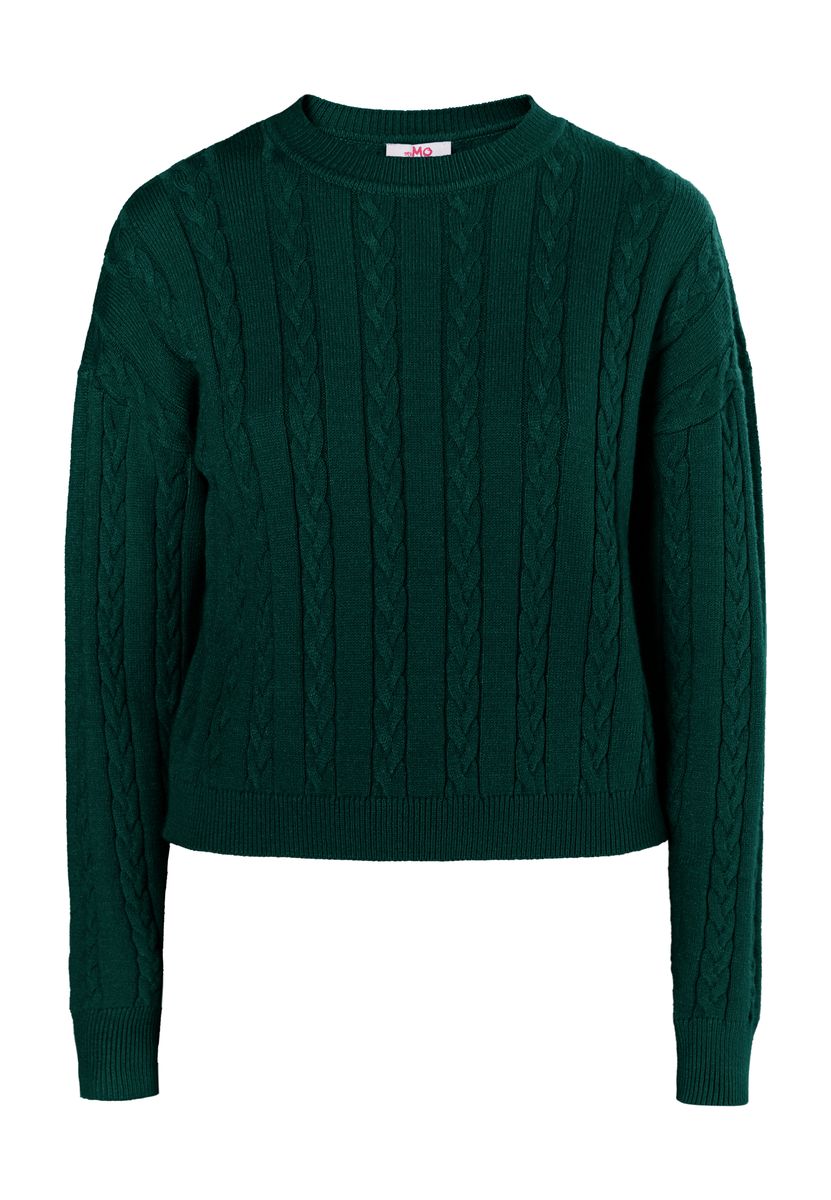Crewneck-Pullover mit Zopfstrickmuster