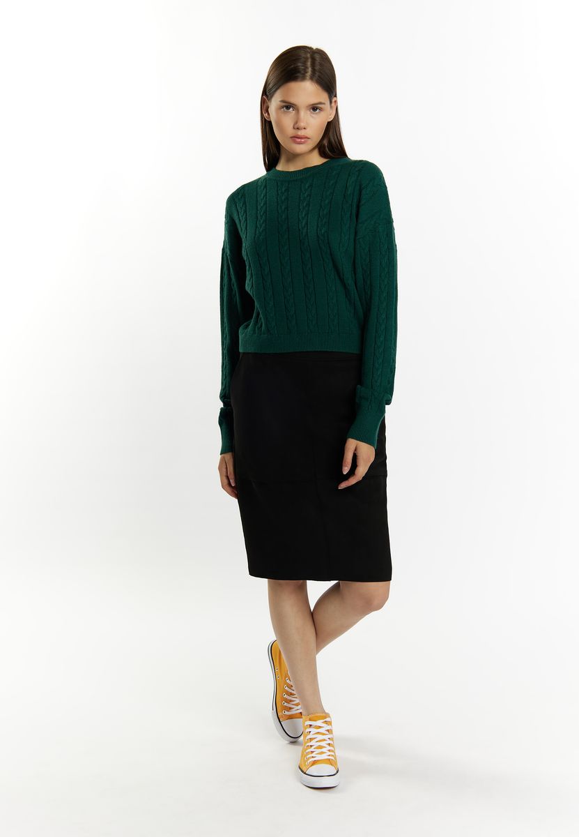 Crewneck-Pullover mit Zopfstrickmuster