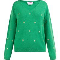 Strickpullover mit V-Ausschnitt und Herzstickerei