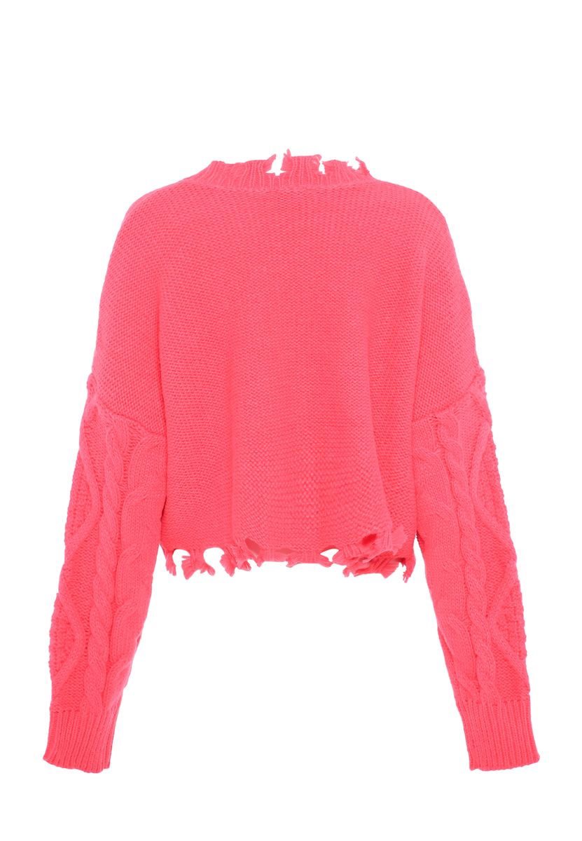 Verkürzter Distressed Zopfmuster Pullover
