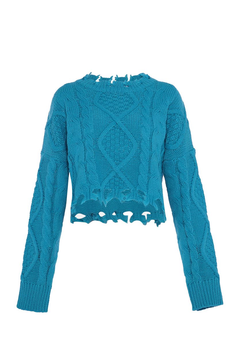 Zopfmuster Crop-Pullover im Used-Look