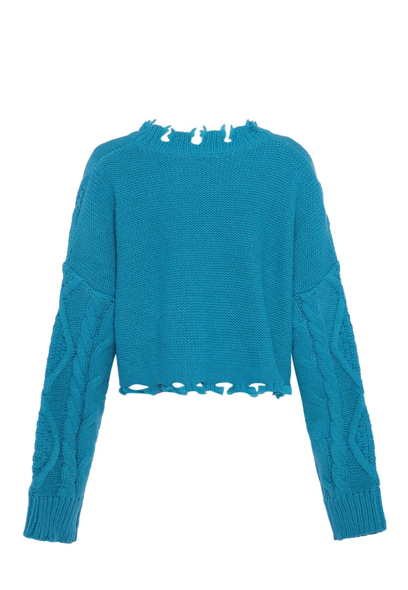 Zopfmuster Crop-Pullover im Used-Look
