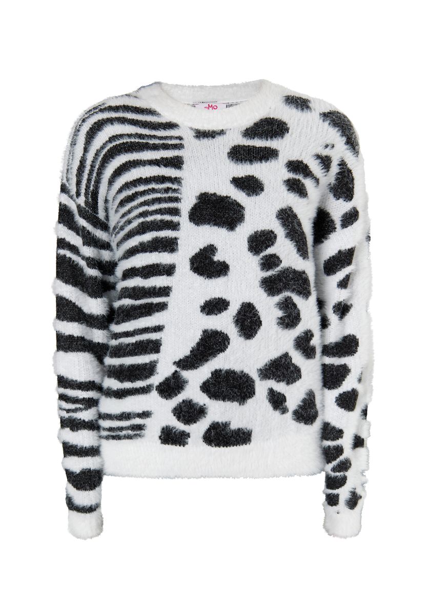 Flauschiger Pullover mit Tiermuster-Mix