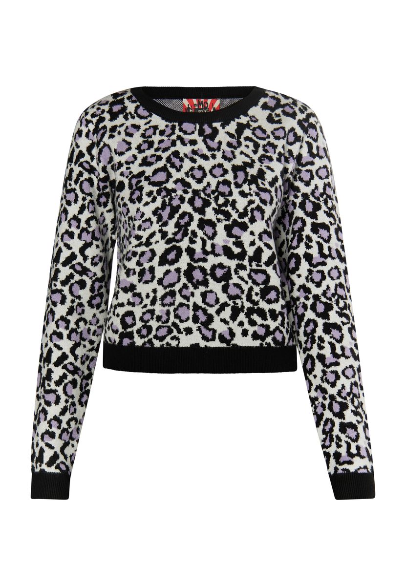 Kurzgeschnittener Jacquard-Pullover mit Leopardenmuster
