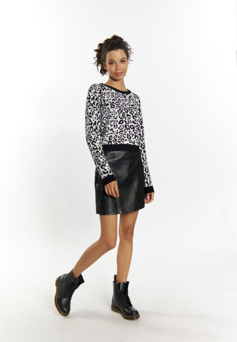 Kurzgeschnittener Jacquard-Pullover mit Leopardenmuster