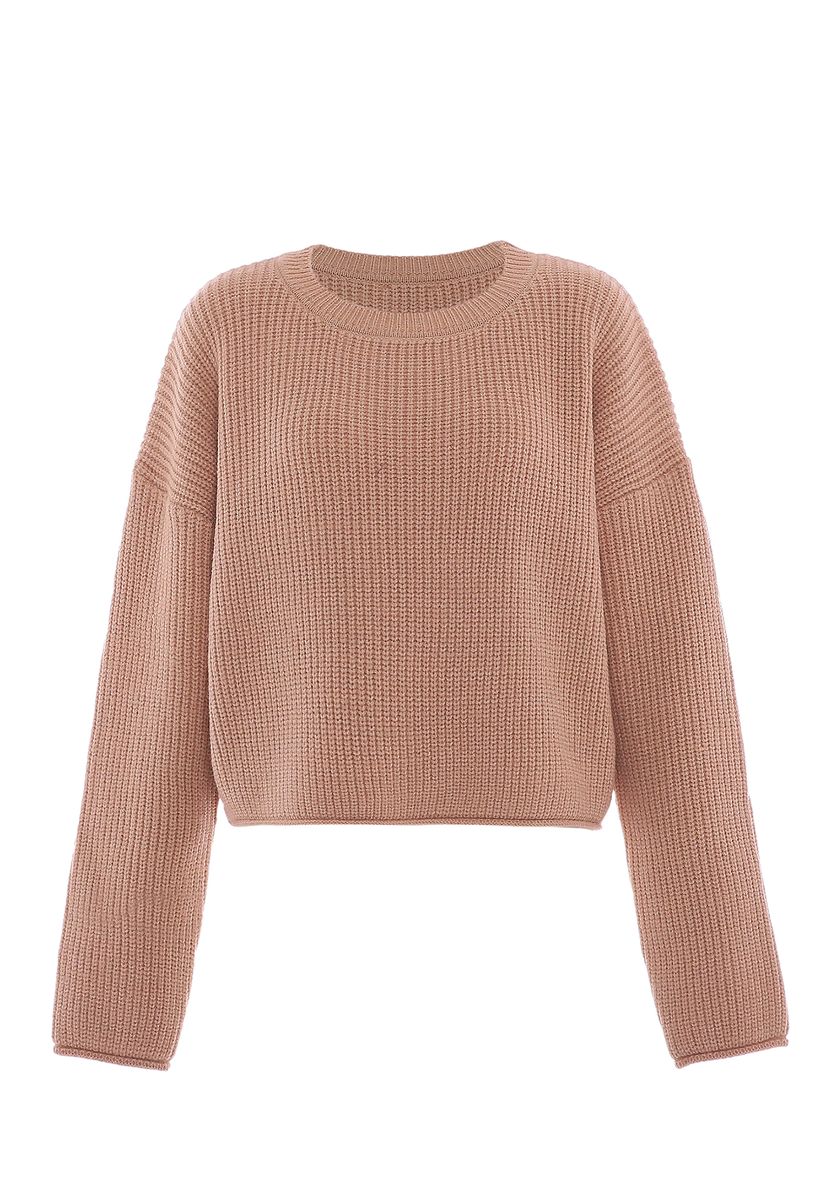 Strukturierter verkürzter Strickpullover