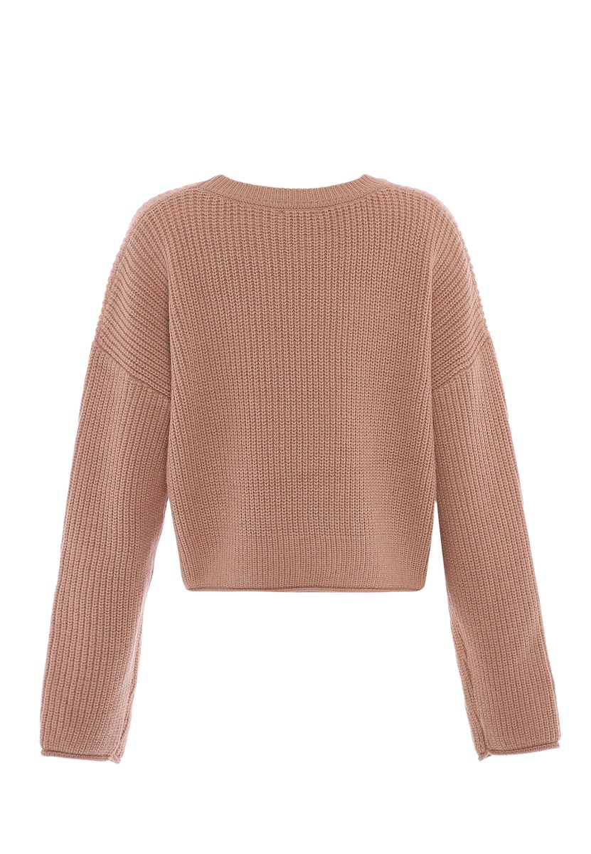 Strukturierter verkürzter Strickpullover