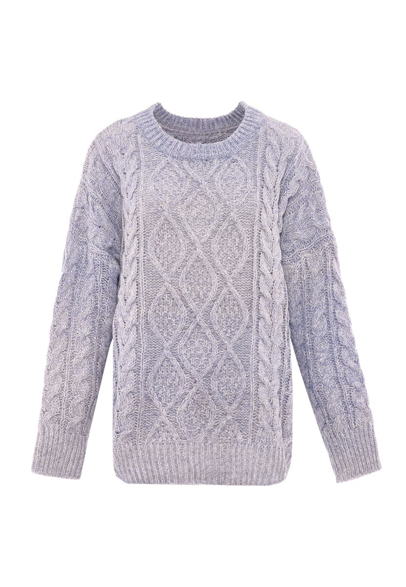 Grobstrick-Pullover mit Zopfmuster