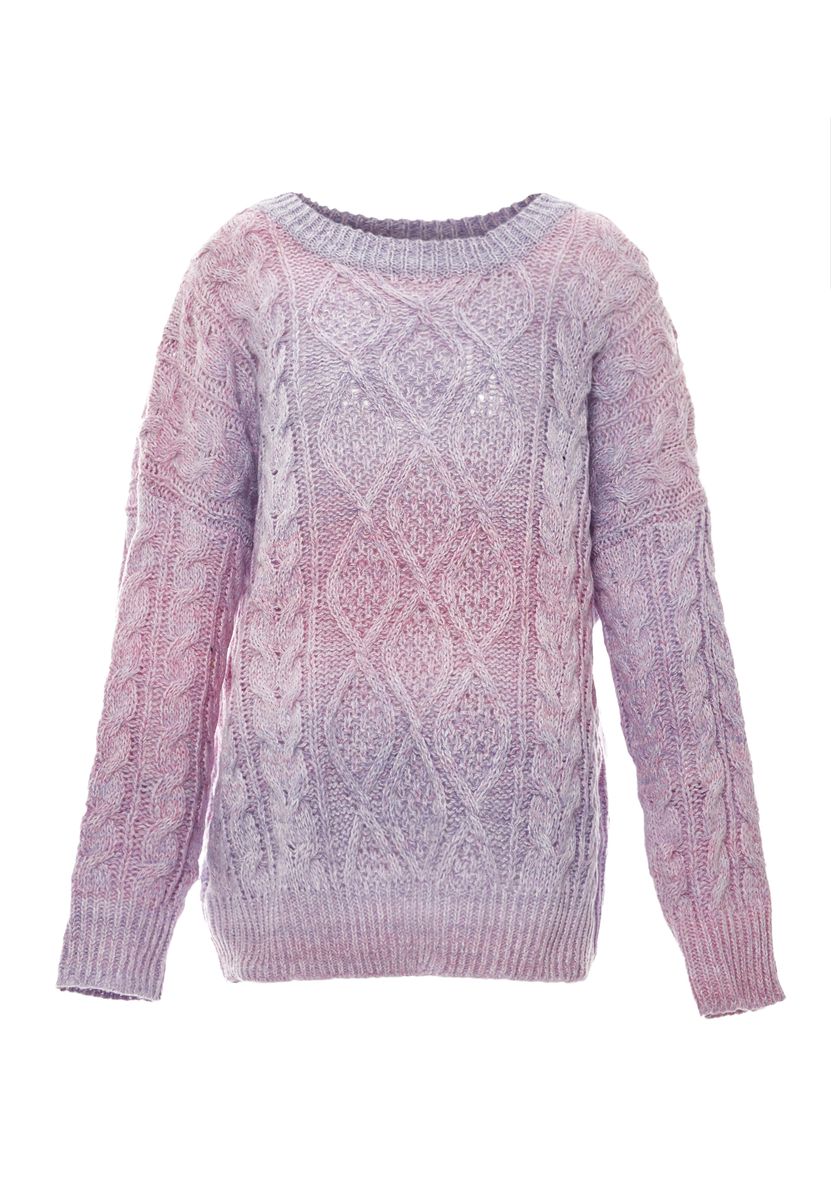 Grobstrick-Zopfmuster-Pullover mit Ombré-Effekt