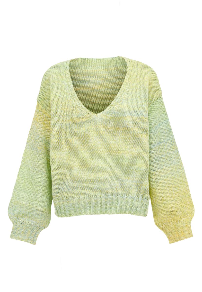 V-Ausschnitt Melange-Strickpullover