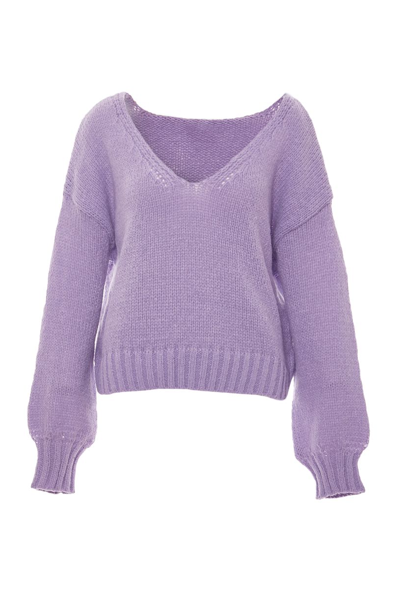 Oversized-Strickpullover mit V-Ausschnitt