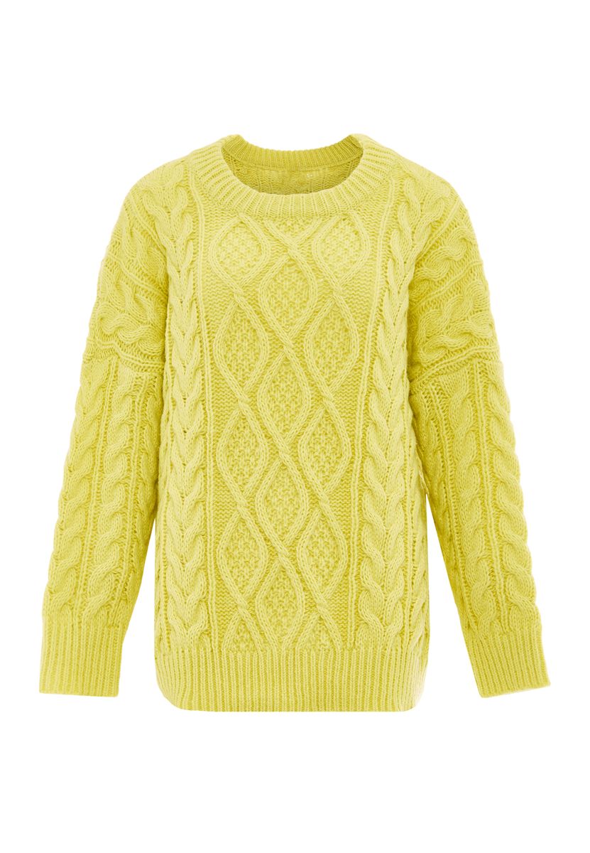 Oversize-Zopfstrickpullover mit Rundhalsausschnitt