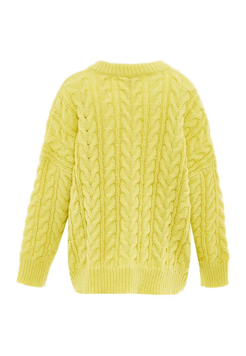 Oversize-Zopfstrickpullover mit Rundhalsausschnitt
