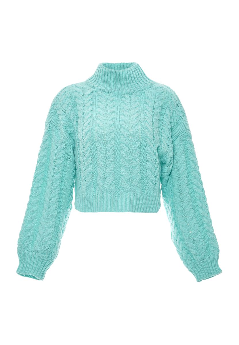 Zopfstrickpullover mit Stehkragen in Kurzform