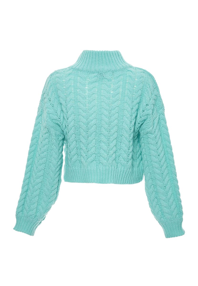 Zopfstrickpullover mit Stehkragen in Kurzform