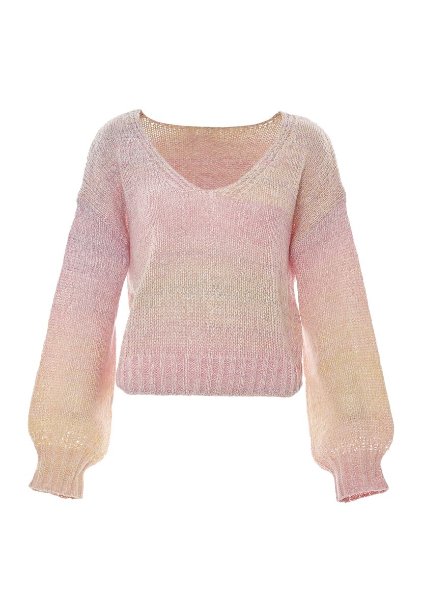 Ombré-Strickpullover mit V-Ausschnitt