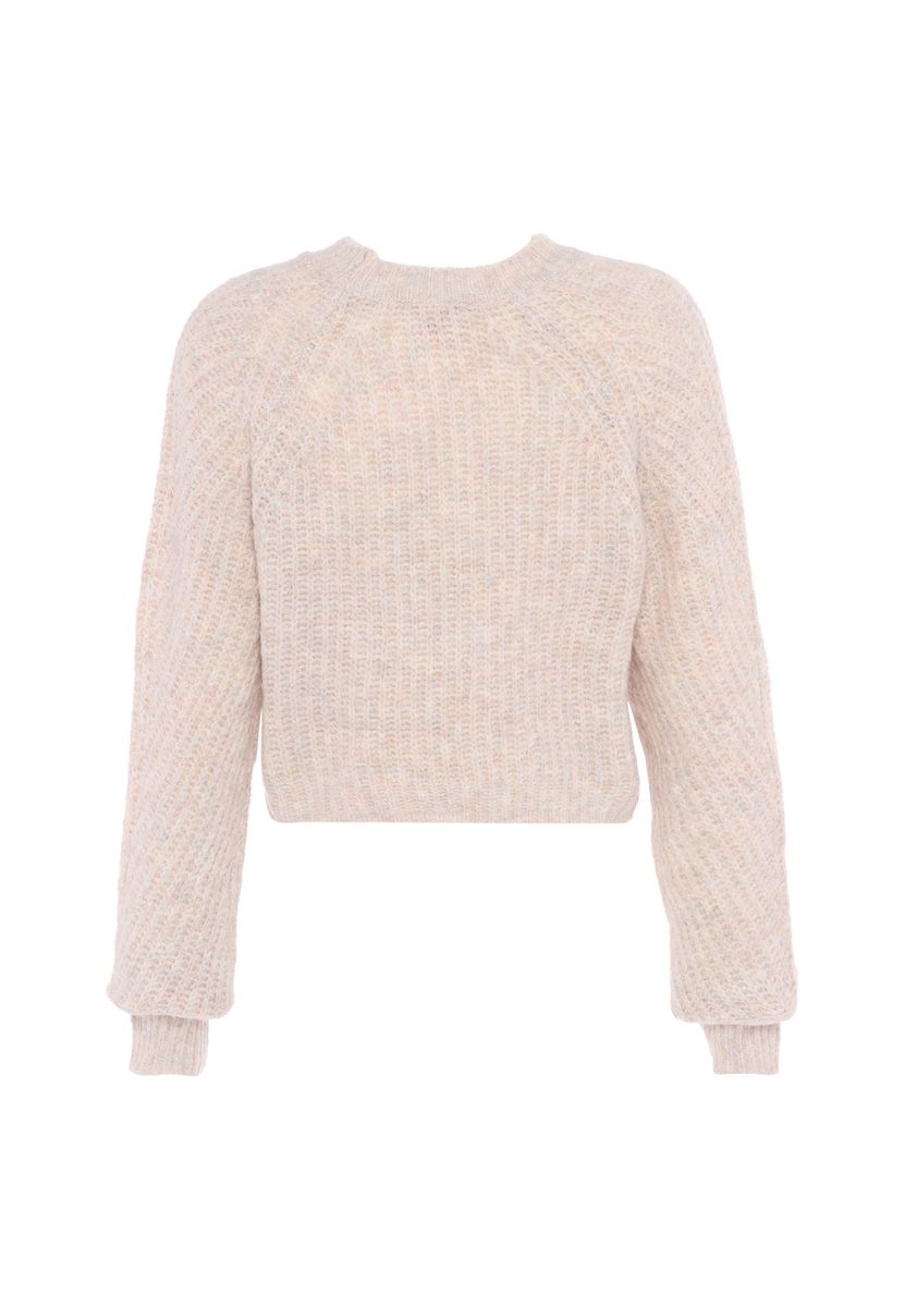 Kurzer Strukturierter Rundhals-Strickpullover
