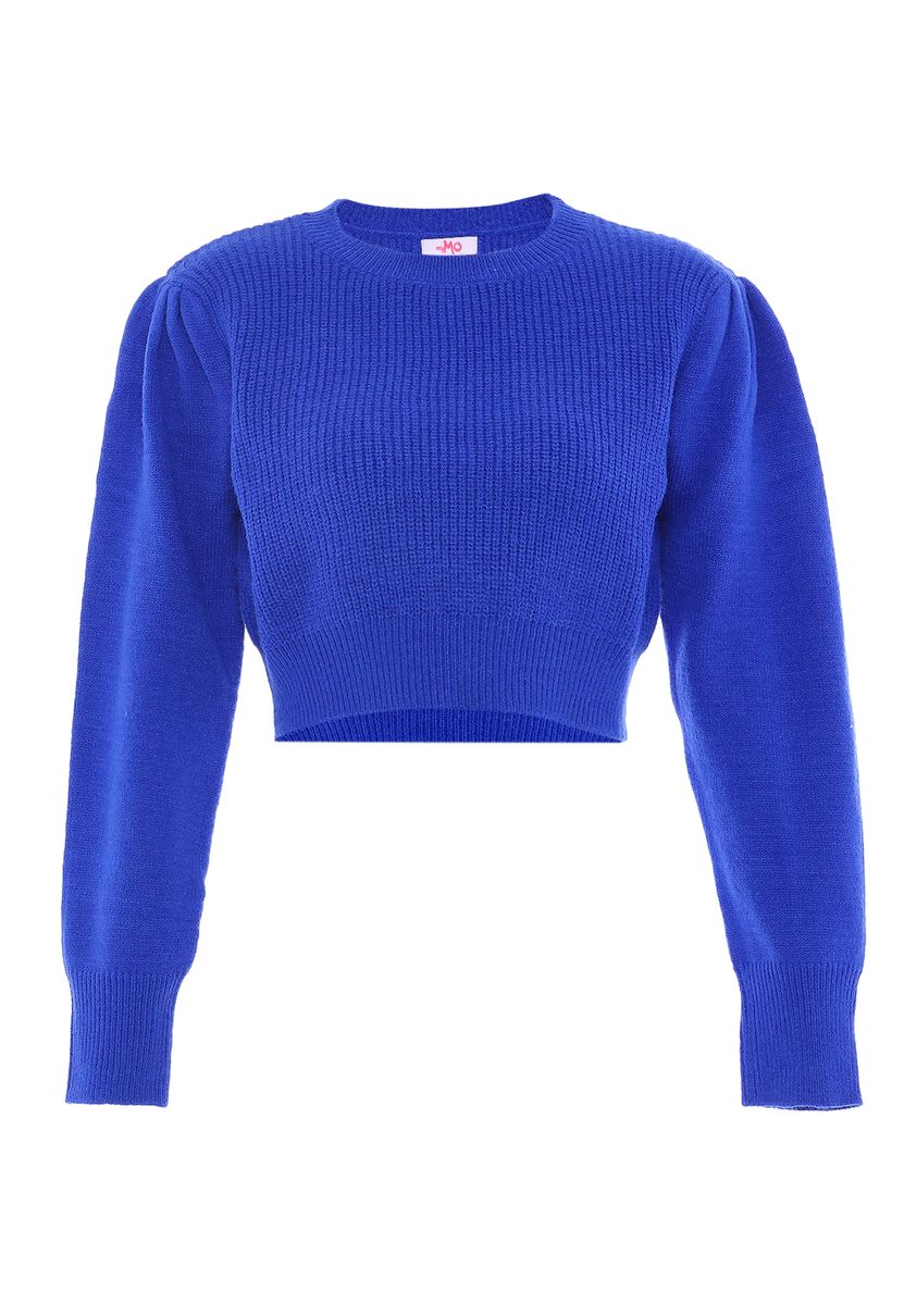 Kurzer Strickpullover mit Puffärmeln