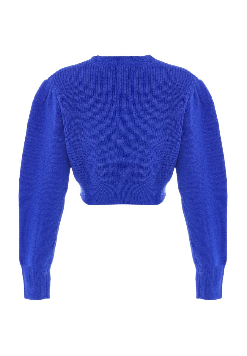 Kurzer Strickpullover mit Puffärmeln