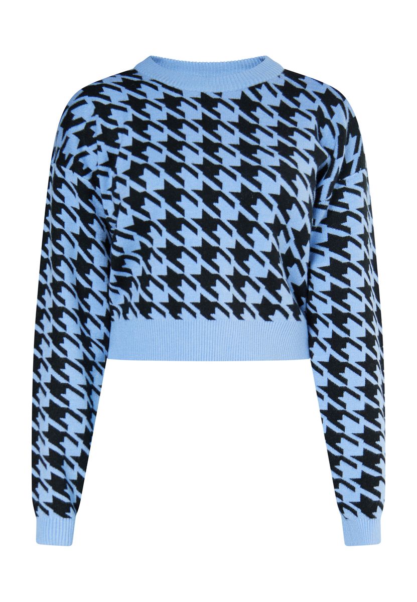 Verkürzter Jacquard-Pullover mit Hahnentrittmuster