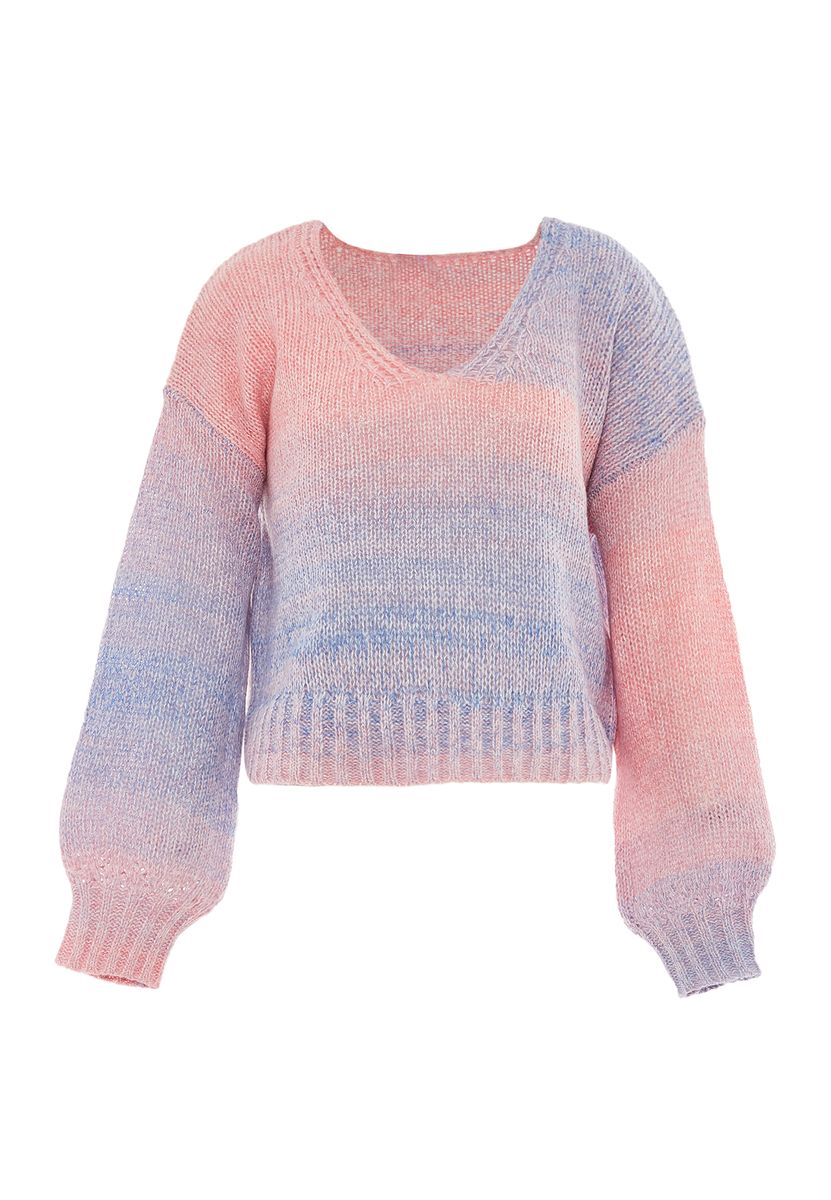 Lässiger Ombre-Pullover mit V-Ausschnitt