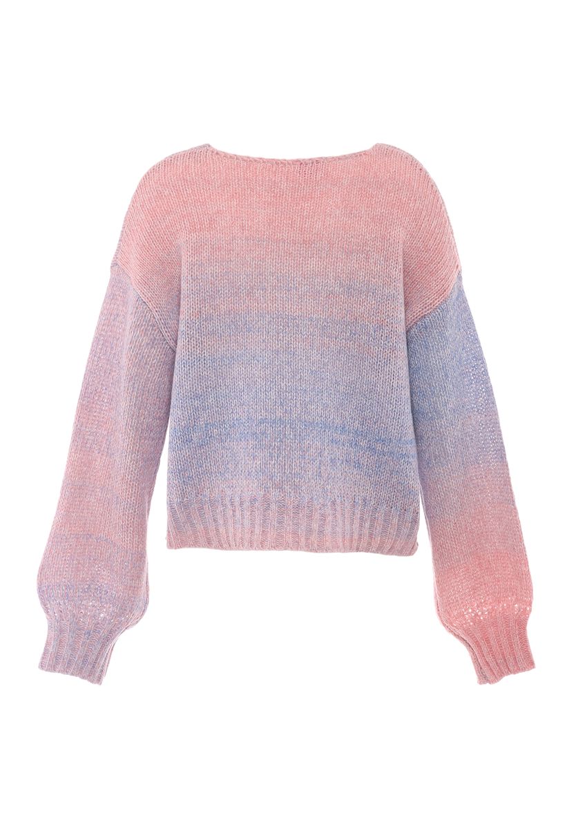 Lässiger Ombre-Pullover mit V-Ausschnitt
