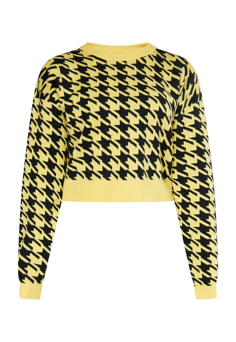 Verkürzter Strickpullover mit Hahnentrittmuster