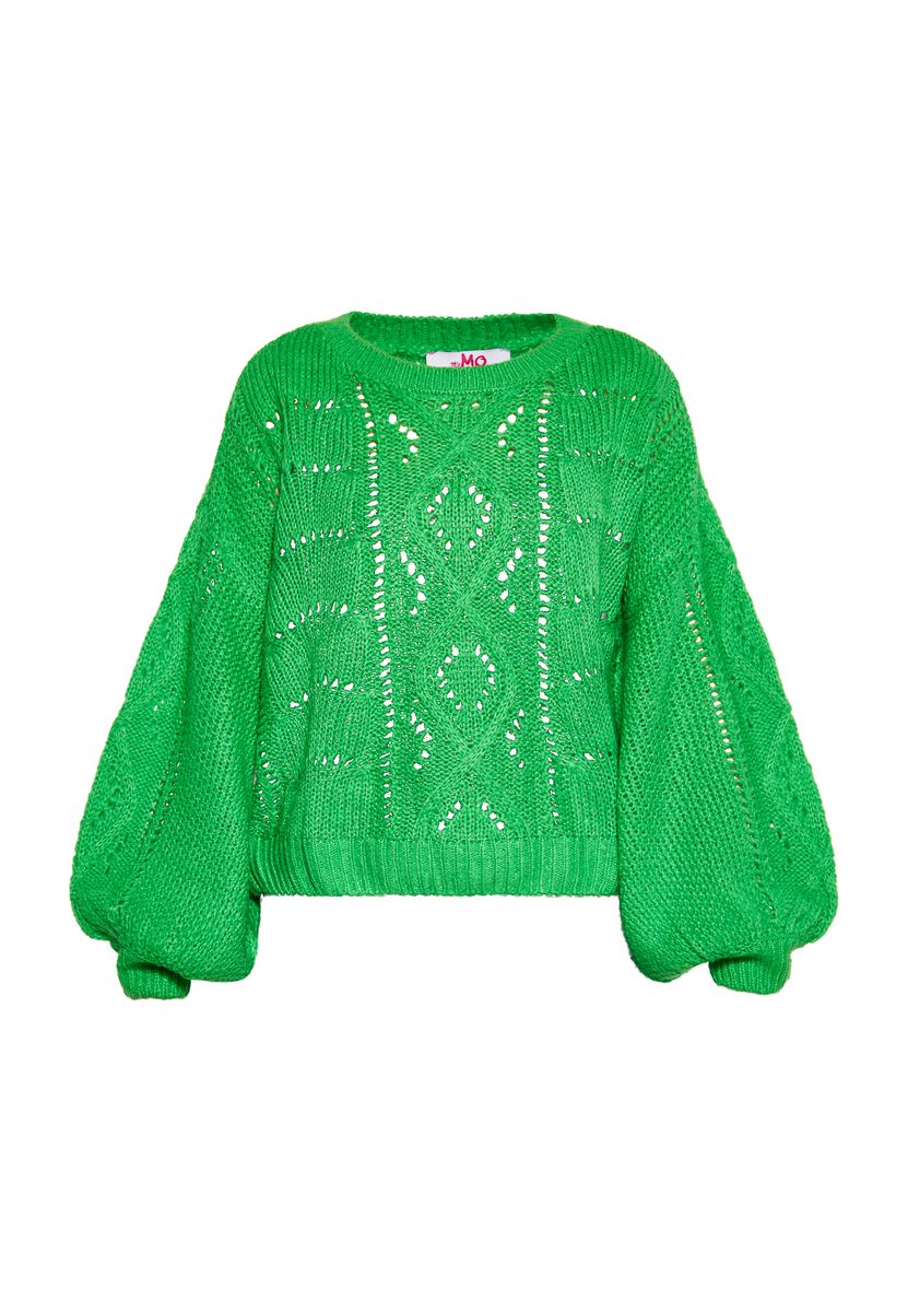 Ajour-Strickpullover mit Puffärmeln
