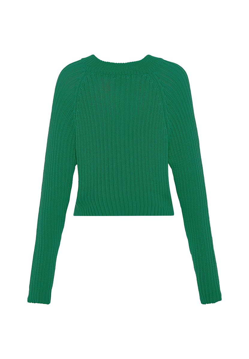 Kurz geschnittener Rippstrickpullover mit V-Ausschnitt