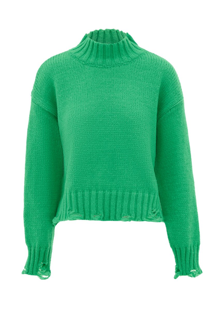 Strickpullover mit Stehkragen und Destroyed-Details