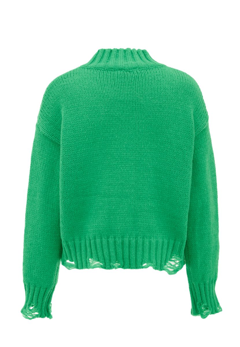 Strickpullover mit Stehkragen und Destroyed-Details