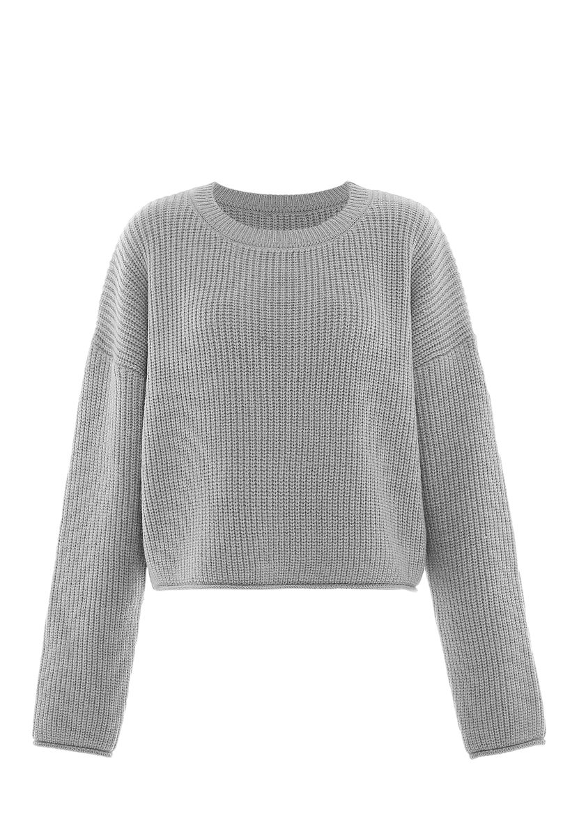 Strukturierter Rippstrick-Cropped-Pullover