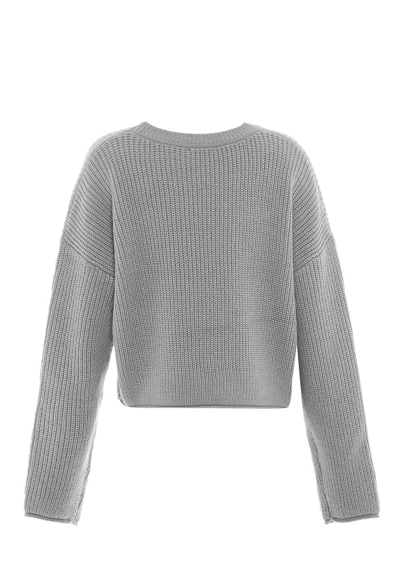 Strukturierter Rippstrick-Cropped-Pullover