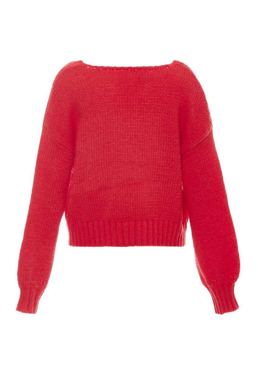 Entspannter V-Ausschnitt-Pullover mit Ballonärmeln