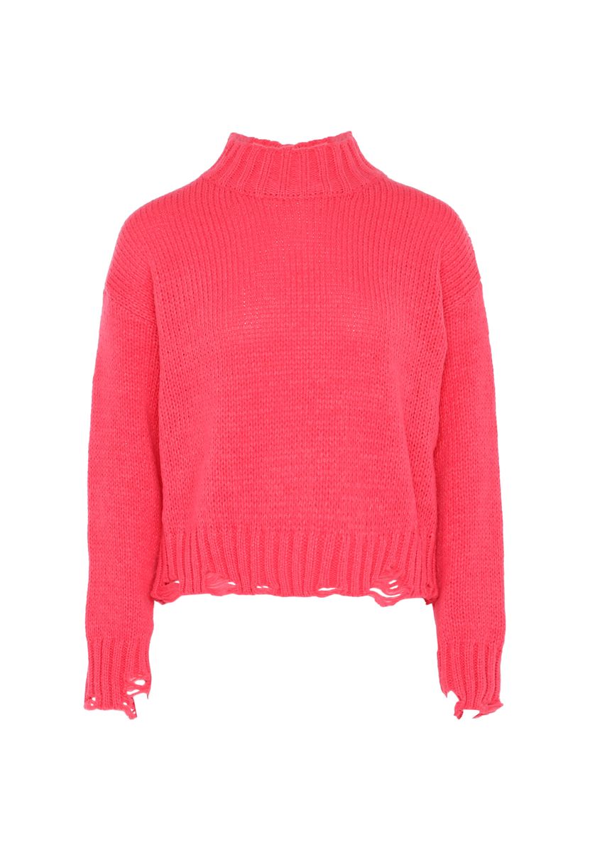 Strickpullover mit Stehkragen und Destroyed-Details