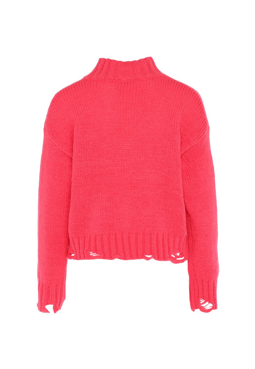 Strickpullover mit Stehkragen und Destroyed-Details