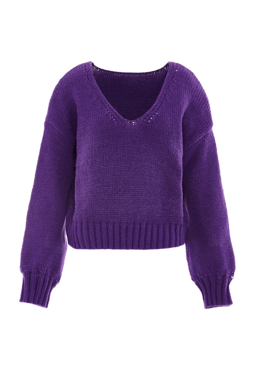 Lockerer V-Ausschnitt Weichstrick Pullover