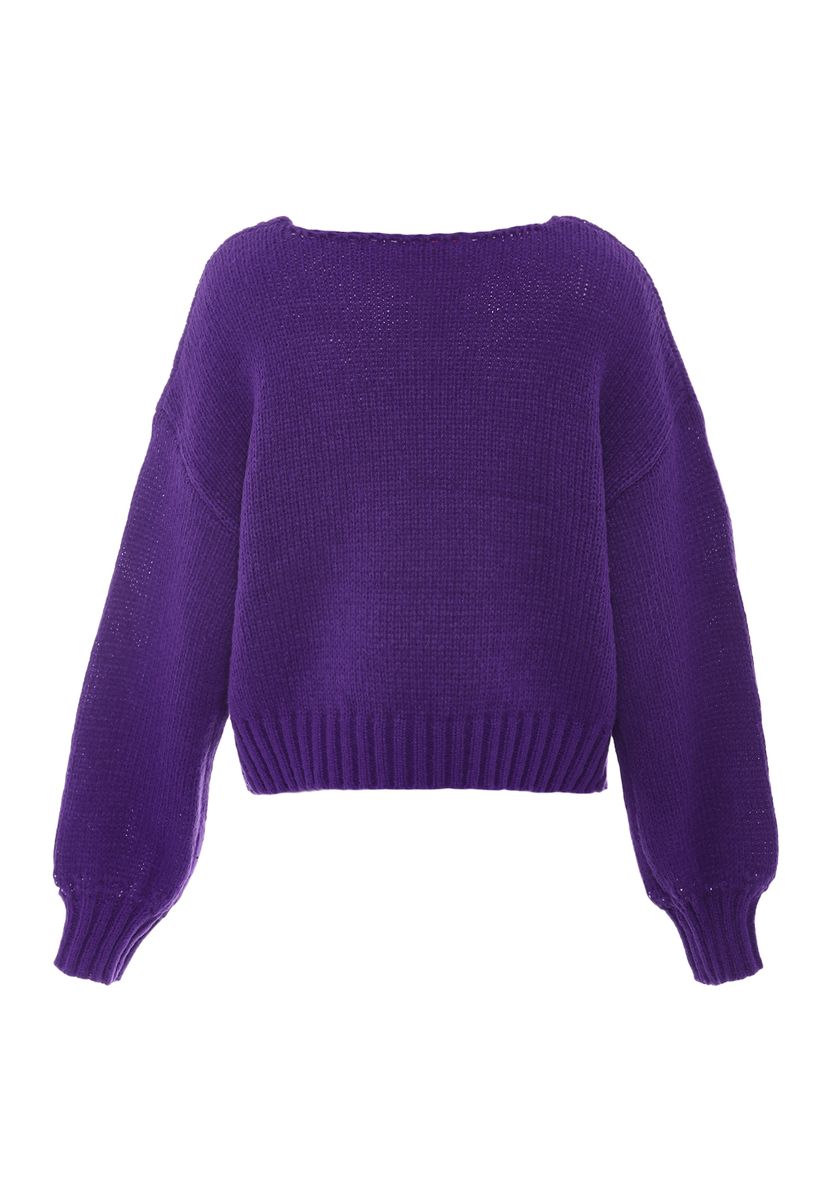 Lockerer V-Ausschnitt Weichstrick Pullover